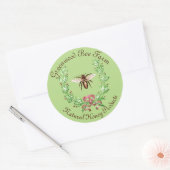 STICKER ROND HONEY BEE, WREATH AVEC DES FEUILLES DE CHÊNE (Enveloppe)
