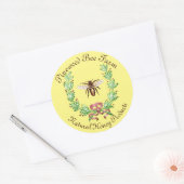 STICKER ROND HONEY BEE, WREATH AVEC DES FEUILLES DE CHÊNE (Enveloppe)