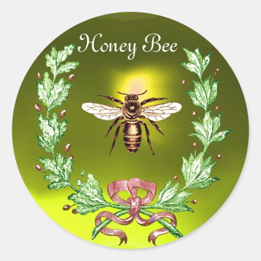 STICKER ROND HONEY BEE, WREATING AVEC DES FEUILLES DE CHÊNE ET (Devant)