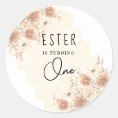 Sticker Rond Honey Boho Fleur sauvage Premier anniversaire (Devant)
