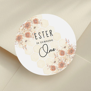 Sticker Rond Honey Boho Fleur sauvage Premier anniversaire
