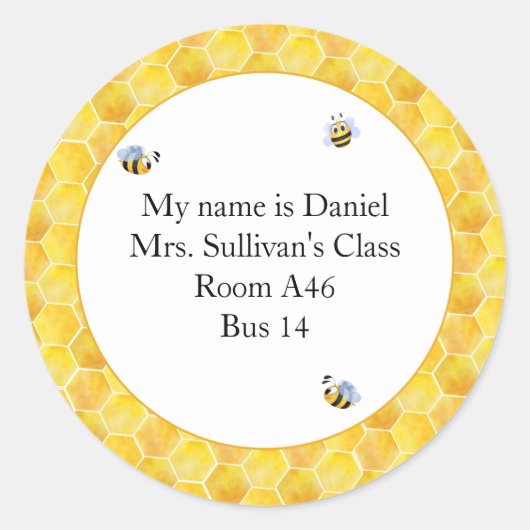 Sticker Rond Honey Comb et Bee Nametag (Devant)