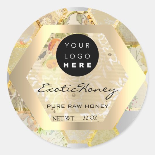 Sticker Rond Honey Jar Honeybee Honeycomb Bee Apia Logo (Devant)