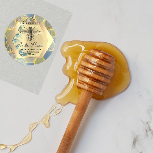 Sticker Rond Honey Jar Honeybee Honeycomb Bee Apier bleu