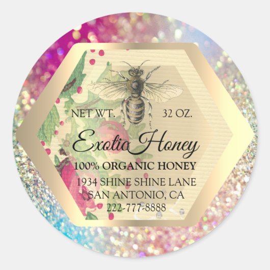 Sticker Rond Honey Jar Honeybee Honeypeb Apior rose GREE (Devant)