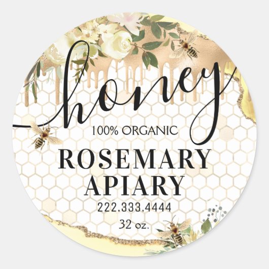 Sticker Rond Honey Jar Honeycomb Bee Apiary Food Classic Round (Devant)