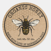 Sticker Rond Honey Jar Labels Honeybee Honeycomb Bee Apiary (Devant)