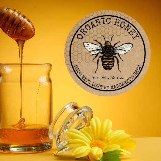 Sticker Rond Honey Jar Labels Honeybee Honeycomb Bee Apiary