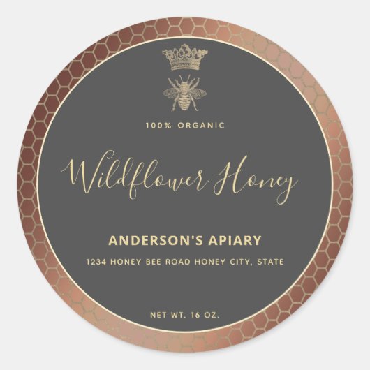 Sticker Rond Honey jar script moderne queen bee carré autocolla (Devant)