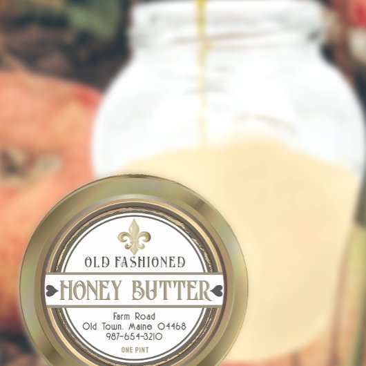 Sticker Rond Honey Retro Grunge Hearts Fleur de Lis Gold Étique