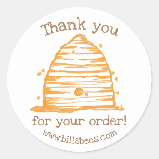 Sticker Rond Honeybee Skep Hive Merci pour votre commande (Devant)