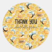 Sticker Rond Honeycomb et abeilles d'abord Merci d'anniversaire (Devant)