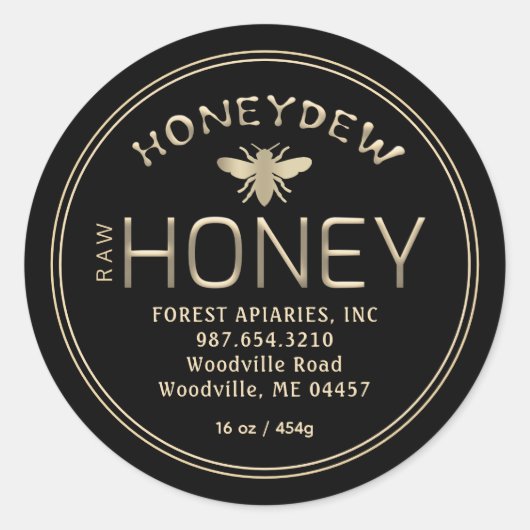 Sticker Rond HONEYDEW FORÊT HONEY Or sur le noir avec l'abeille (Devant)