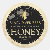 Sticker Rond Honeypeb & Bee Raw Miel Iridescente Bordure Jaune (Devant)