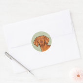 Sticker Rond Hongrois Vizsla Caricature Pointeur Chien vert têt (Enveloppe)