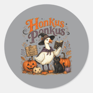 Sticker Rond Honkus Ponkus Drôle Halloween Sorcière Oie Vintage