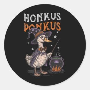Sticker Rond Honkus Ponkus Funny Halloween Sorcière Goose Canar