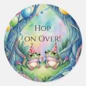 Sticker Rond Hop On Over Birthday Party (Devant)