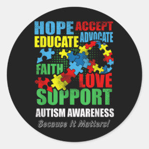 Sticker Rond Hope Faith Love Ruban Sensibilisation sur l'autism