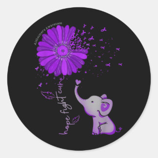 Sticker Rond Hope Fight Cute Elephant Alzheimer's Purple Ribbon