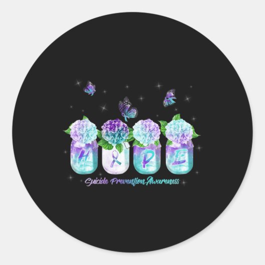 Sticker Rond Hope Hydrangea Flower Butter Suicide Prévention (Devant)
