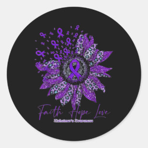 Sticker Rond Hope Love Alzheimerheimer Awareness Flower Purple