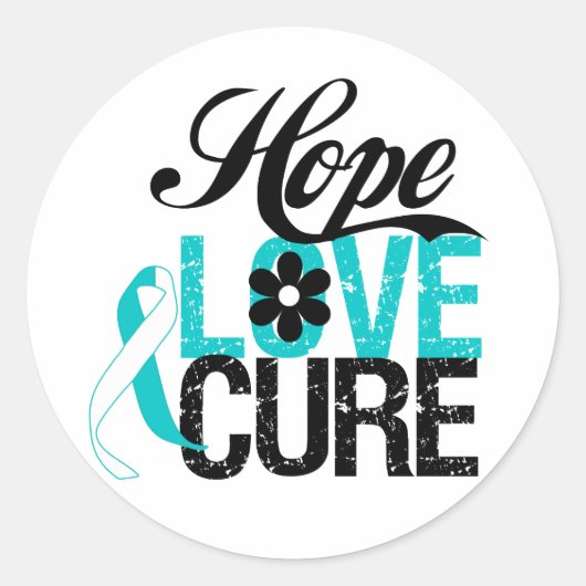 Sticker Rond Hope Love Cure du cancer CERVICAL Cadeaux (Devant)