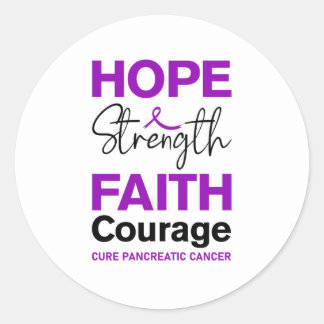 Sticker Rond Hope Strength Faith Cure Purple Pancreatic Cancer