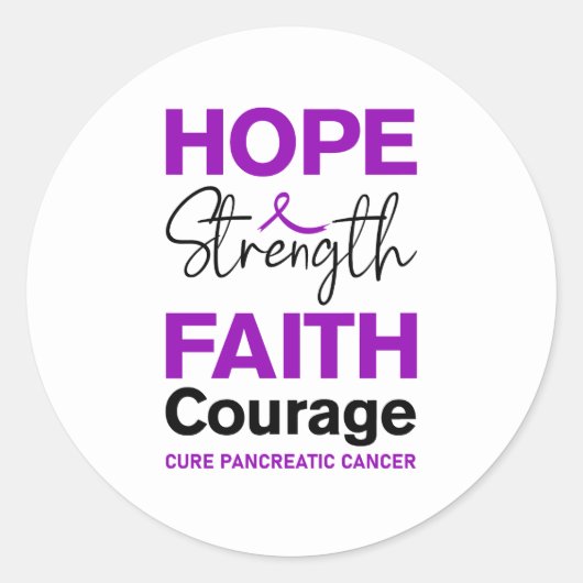 Sticker Rond Hope Strength Faith Cure Purple Pancreatic Cancer (Devant)