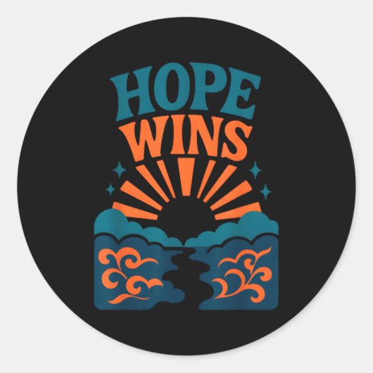 Sticker Rond Hope Wins Romans 15_13 Sunrise Ocean Christian (Devant)