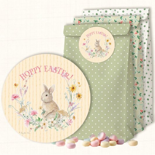 Sticker Rond Hoppy Easter Bunny Wildflower Floral Envelope Seal