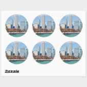 Sticker Rond Horizon de Chicago à travers le lac Michigan (Feuille)