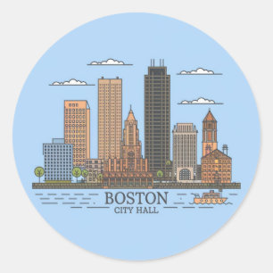 Sticker Rond Horizon de la ville de Boston, horizon de Boston m