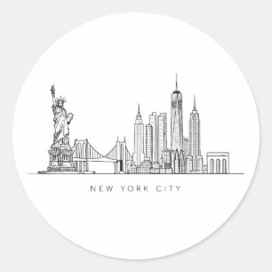 Sticker Rond Horizon de New York minimaliste en ligne art