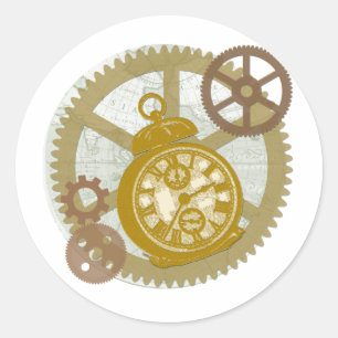Sticker Rond Horloge et engrenages Steampunk