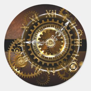Sticker Rond Horloge Steampunk avec des engrenages anciens