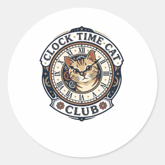 Sticker Rond Horloge Temps Chat Chat Graphique Tee Art - Horlog (Devant)