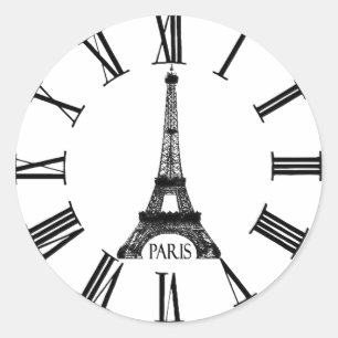 Sticker Rond Horloge Tour Eiffel Paris