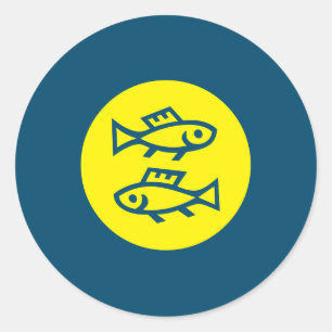 Sticker Rond Horoscope Poissons Jaune Bleu Minimaliste Moderne