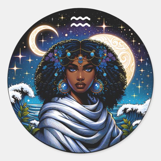 Sticker Rond Horoscope Sign Aquarius Symbol (Devant)