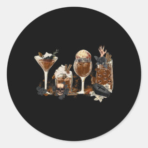 Sticker Rond Horreur Automne Café Halloween Citrouille Épices A