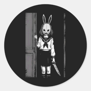 Sticker Rond Horreur Déplaisante fille Bunny Masque Slasher Hal