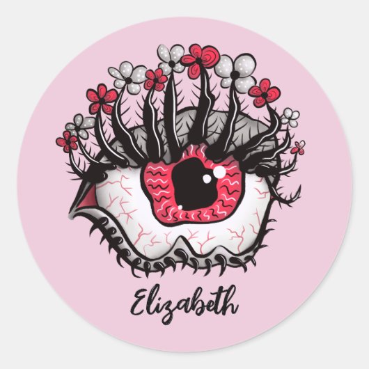 Sticker Rond Horreur Pastel Goth Oeil Macabre rose Nom Déplaisa (Devant)