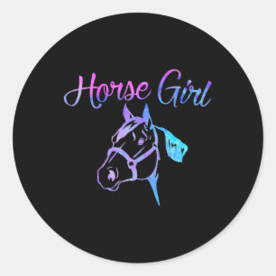 Sticker Rond Horse Girl Equestrian Rider Propriétaire de ferme