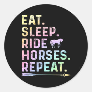 Sticker Rond Horse Girl Mange Sleep Ride Horses Répéter Horseba