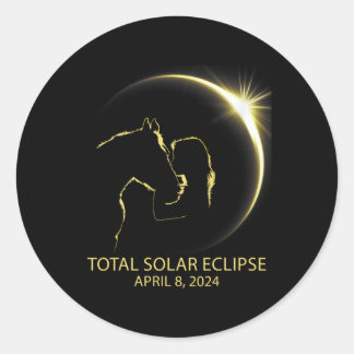 Sticker Rond Horse Girl Total Solar Eclipse Avril 08