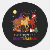 Sticker Rond Horse Halloween Thanksgiving Christmas Happy Hallo (Devant)