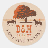 Sticker Rond Horse Rail clôture Chêne Chevaux Mariage Merci (Devant)