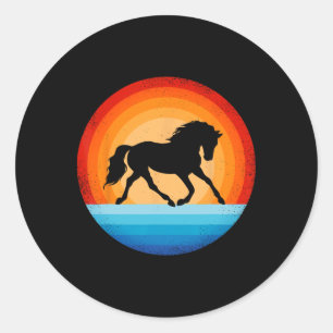 Sticker Rond Horse Retro Vintage Sunset Farm Horseback équitati