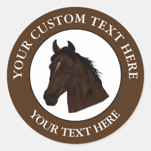 Sticker Rond Horse Texte Personnalisé Classic Icon Logo 1 1/2" 